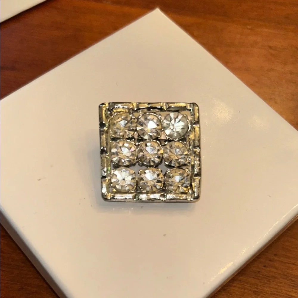 Rhinestone silver tone brooch vintage inspired Y2K glam geometric bold cocktail